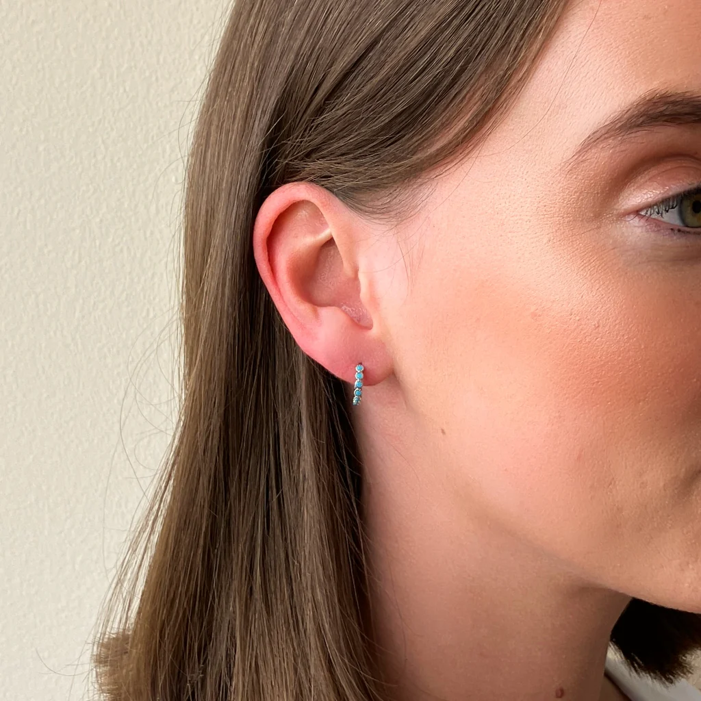 Sterling Silver Coloured Stone Huggie Hoop Earrings | Croix - Image 18