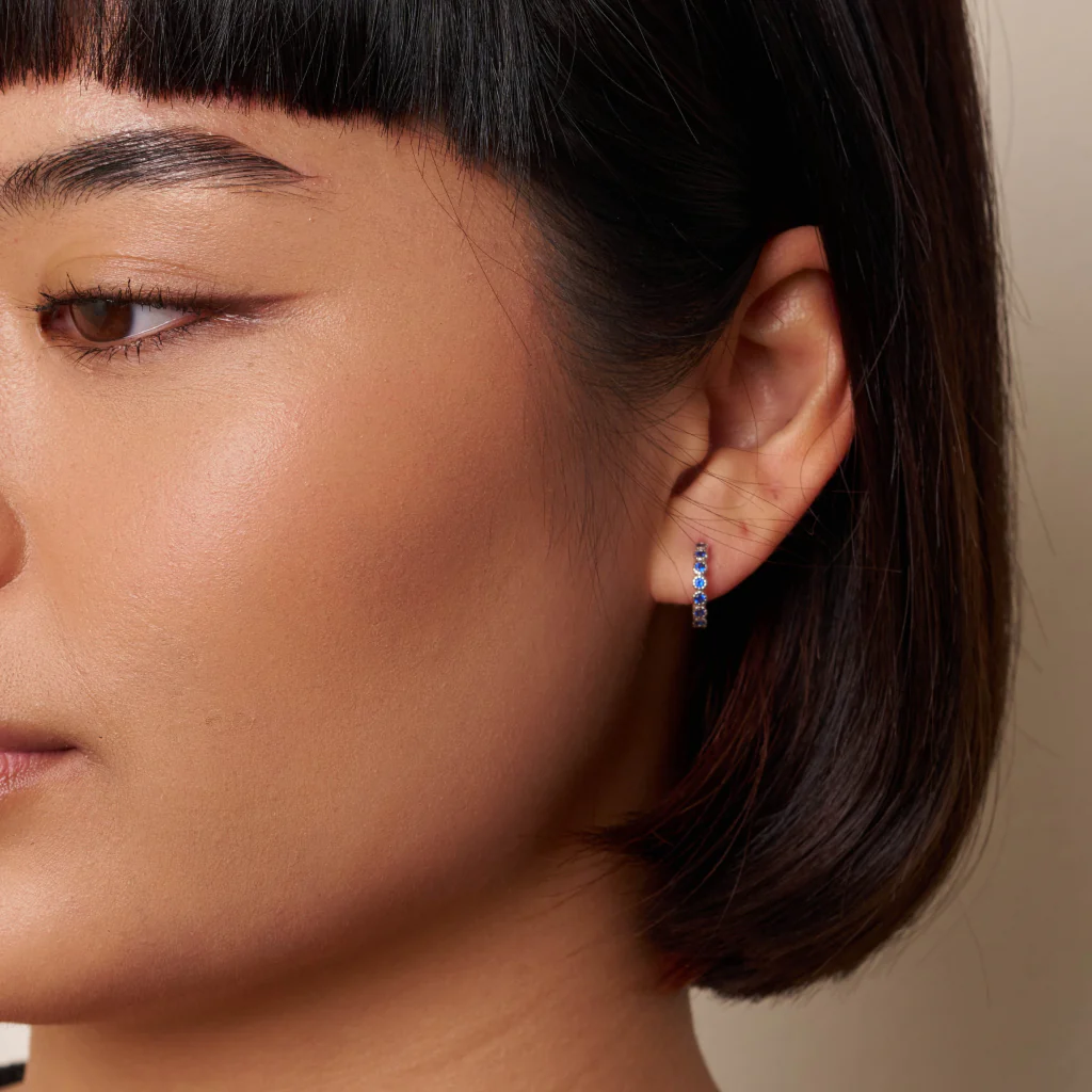 Sterling Silver Coloured Stone Huggie Hoop Earrings | Croix - Image 3