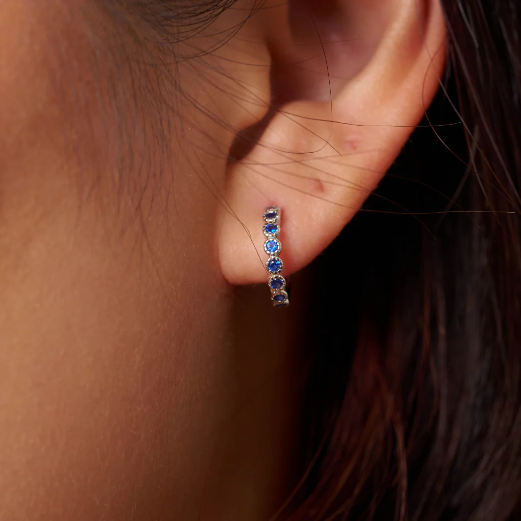 Sterling Silver Coloured Stone Huggie Hoop Earrings | Croix - Image 4