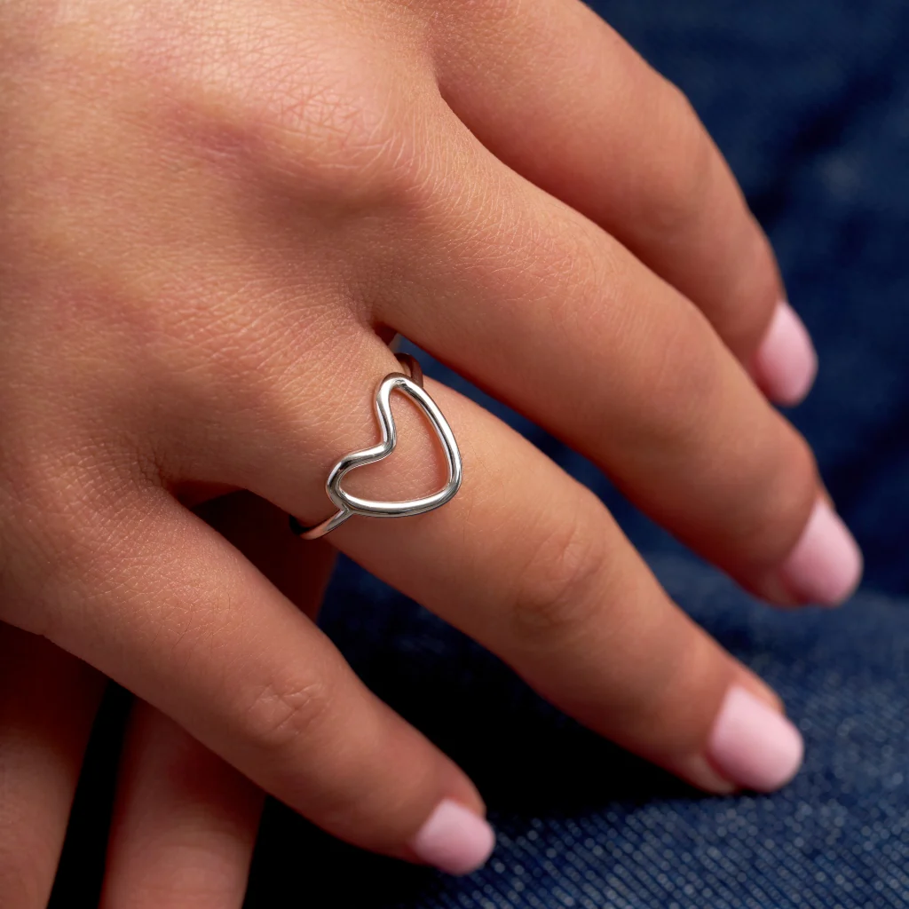 Sterling Silver Open Love Heart Ring | Avri - Image 3