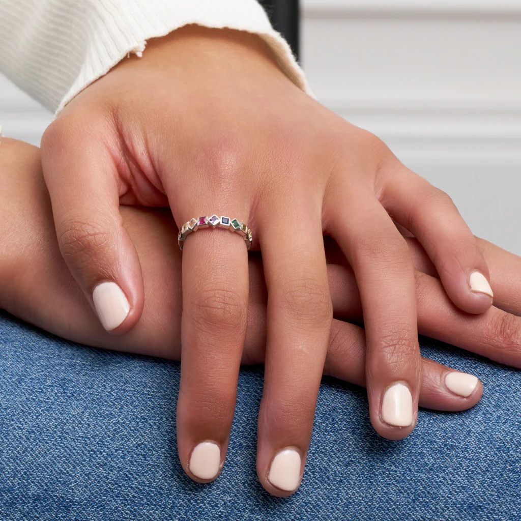 Sterling Silver Square Detail Ring | Flora - Image 2