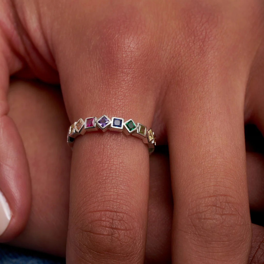 Sterling Silver Square Detail Ring | Flora - Image 4