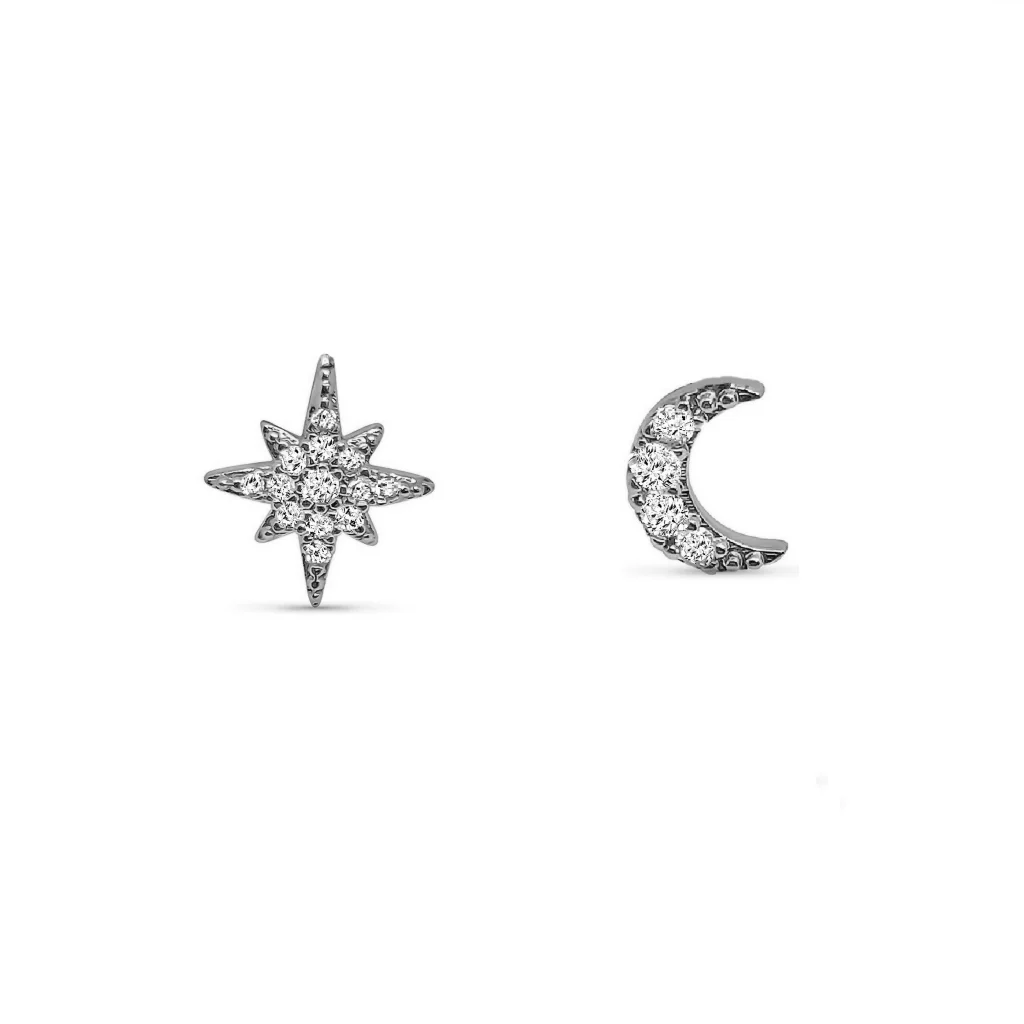 Sterling Silver Star & Moon Stud Earrings | Lexia