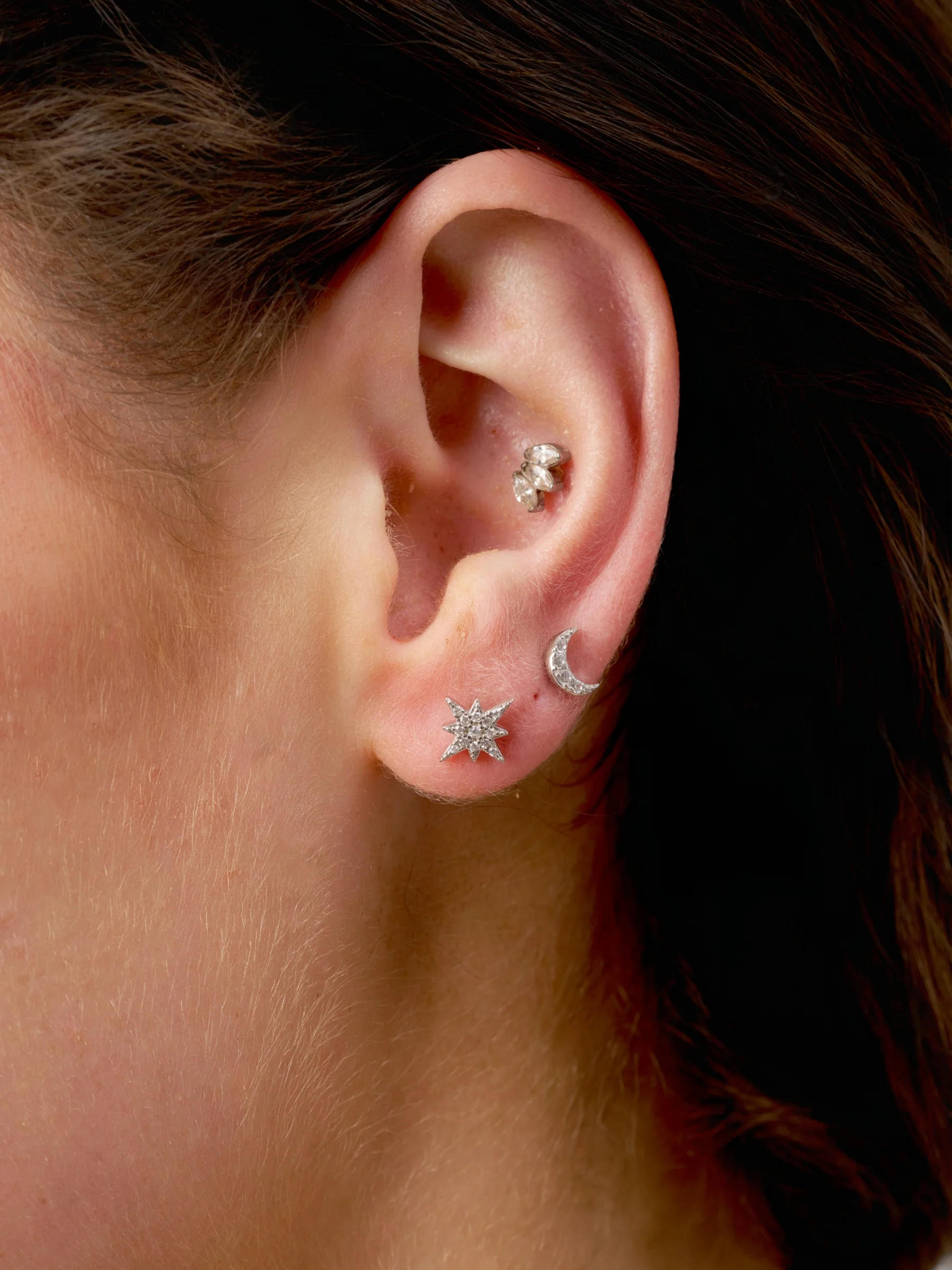 Sterling Silver Star & Moon Stud Earrings | Lexia - Image 3