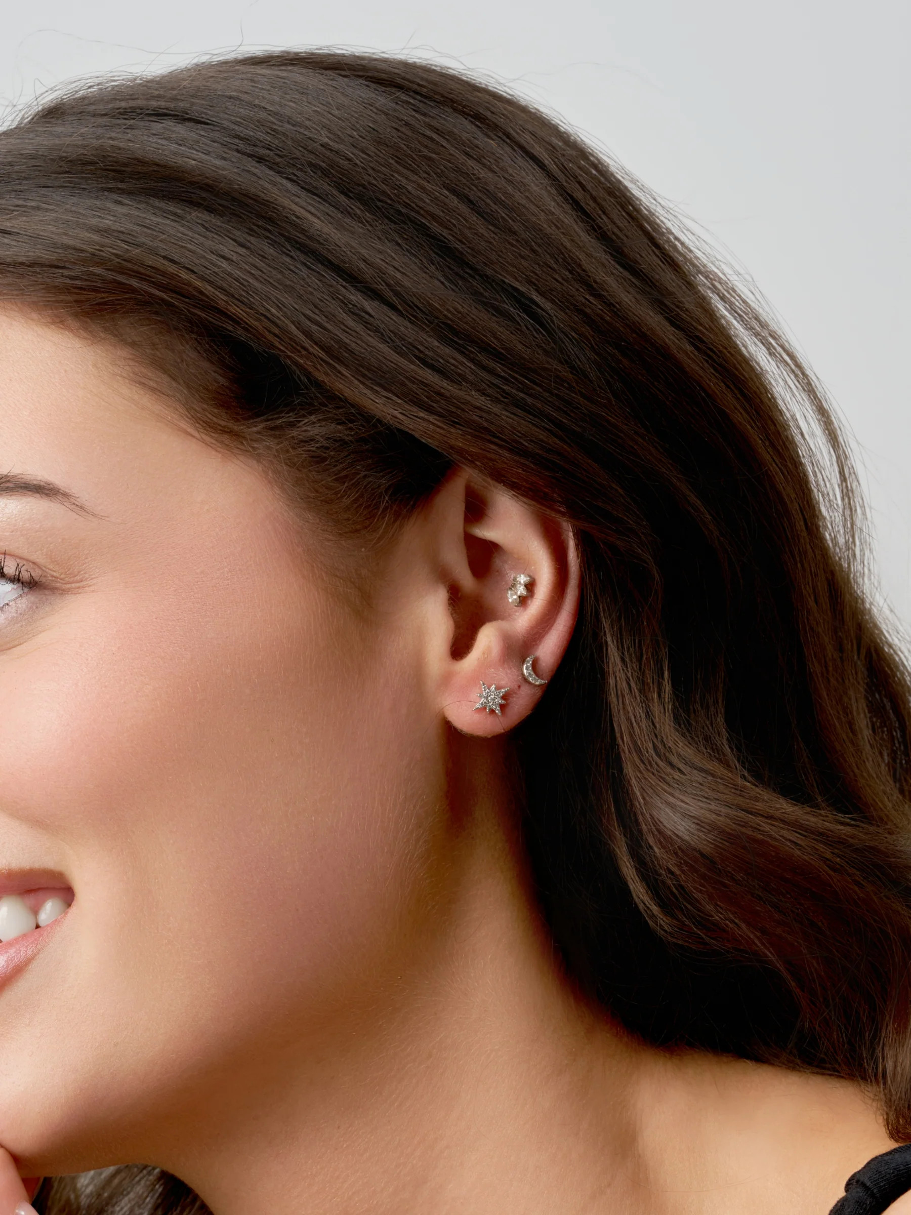 Sterling Silver Star & Moon Stud Earrings | Lexia - Image 4