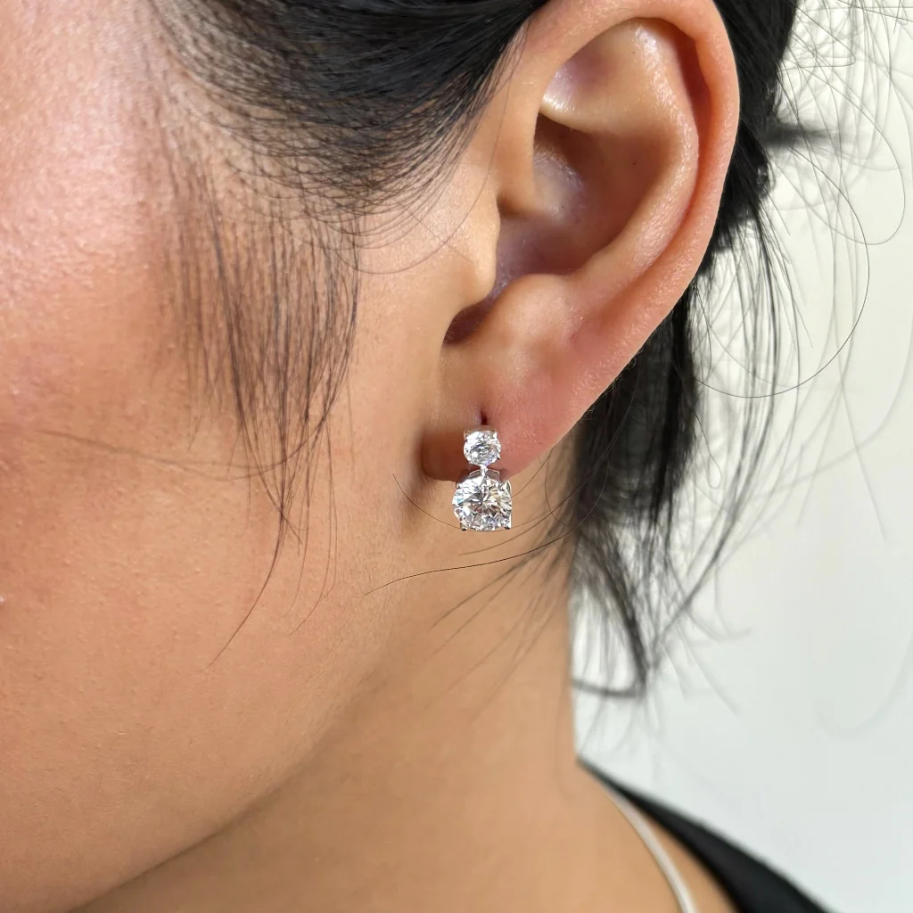 Sterling Silver Two Stone Drop Stud Earrings | Lyia - Image 2