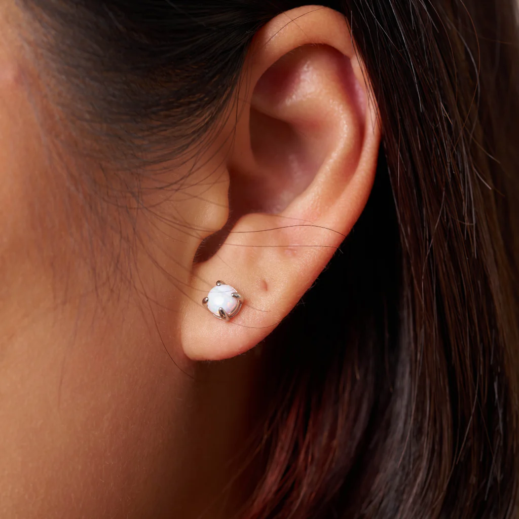 Sterling Silver White Opal Stud Earrings | Argens - Image 4