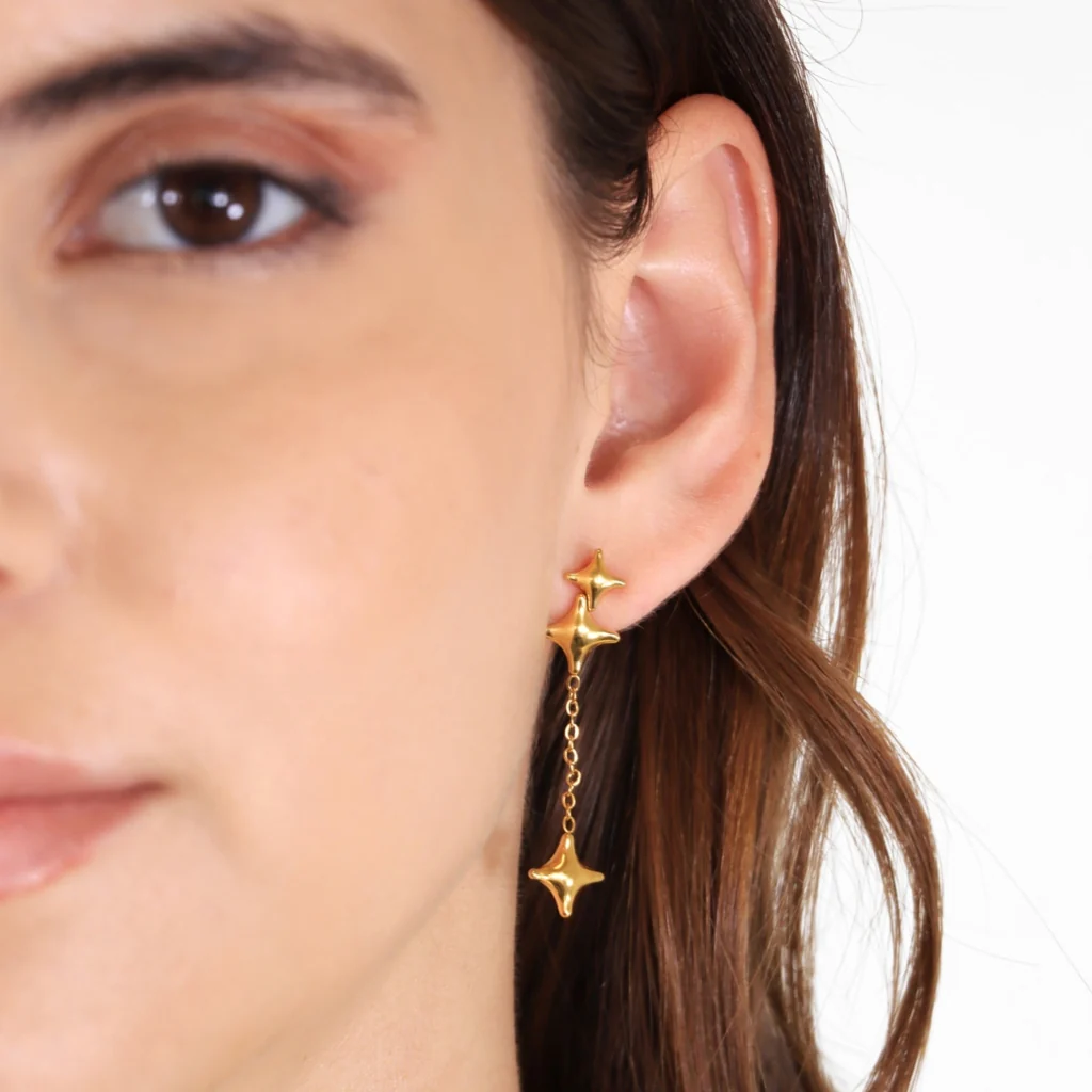 Steel Multi Star Dangle Stud Earrings | Anartxy - Image 2