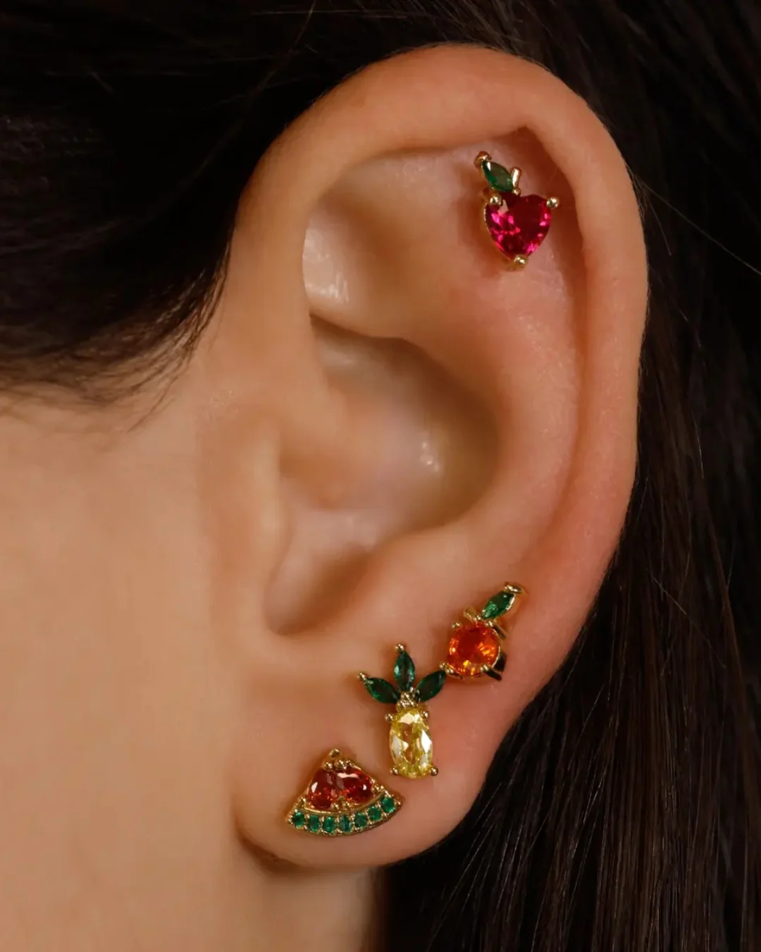 Steel Red Apple Ball Back Single Stud Earring | Anartxy - Image 2