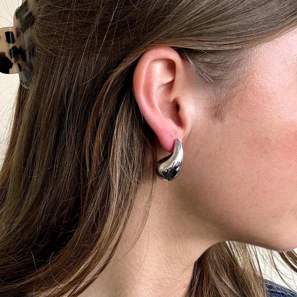 Steel Chunky Drop Stud Earrings | Silver | Josi - Image 2