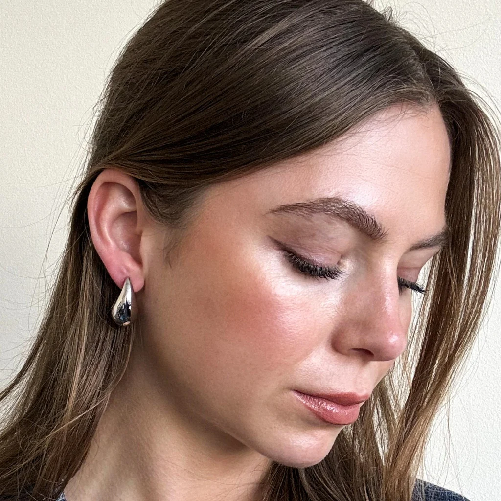 Steel Chunky Drop Stud Earrings | Silver | Josi - Image 3