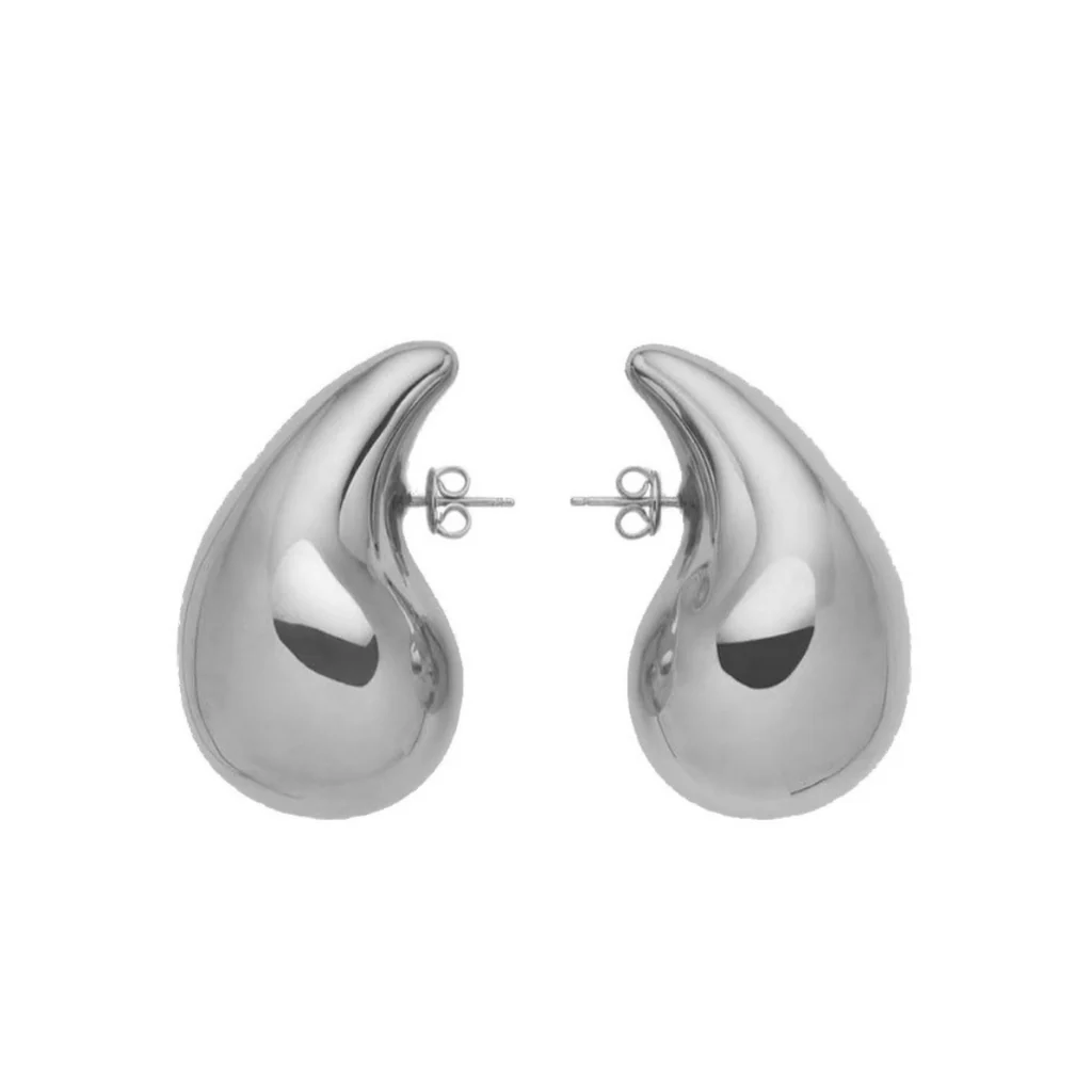 Steel Chunky Drop Stud Earrings | Silver | Josi - Image 4