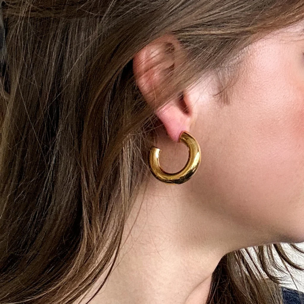 Steel Chunky Hoop Earrings | Gold | Joli - Image 3