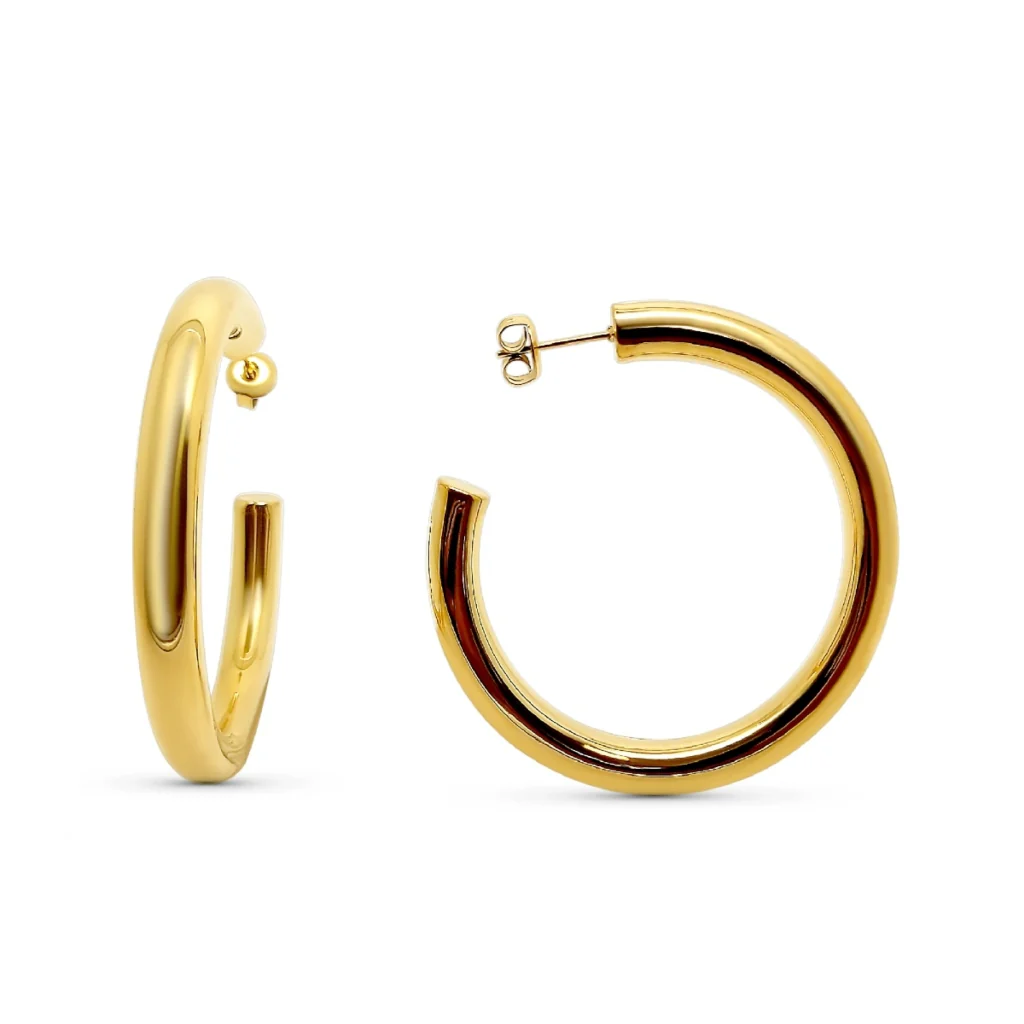Steel Chunky Hoop Earrings | Gold | Joli - Image 4