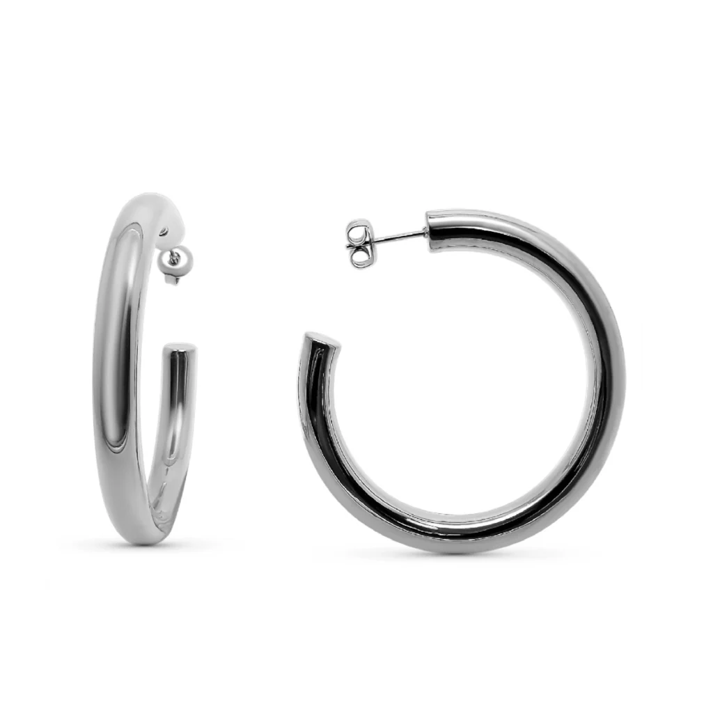 Steel Chunky Hoop Earrings | Silver | Joli - Image 4