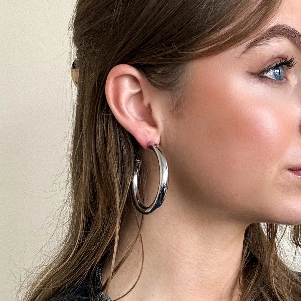 Steel Chunky Hoop Earrings | Silver | Joli - Image 5