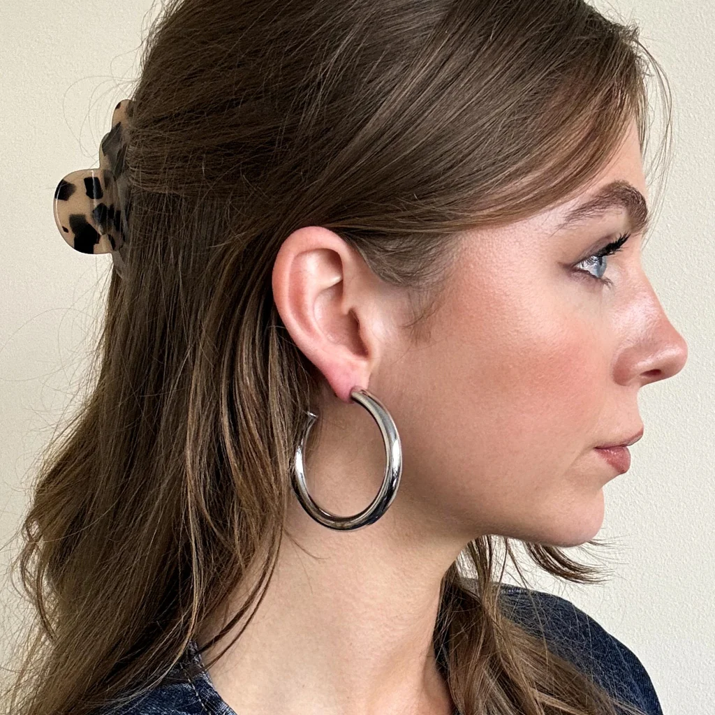 Steel Chunky Hoop Earrings | Silver | Joli - Image 6