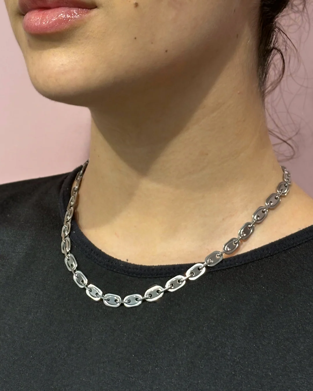 Steel Coffee Bean Link Necklace | Anartxy - Image 11