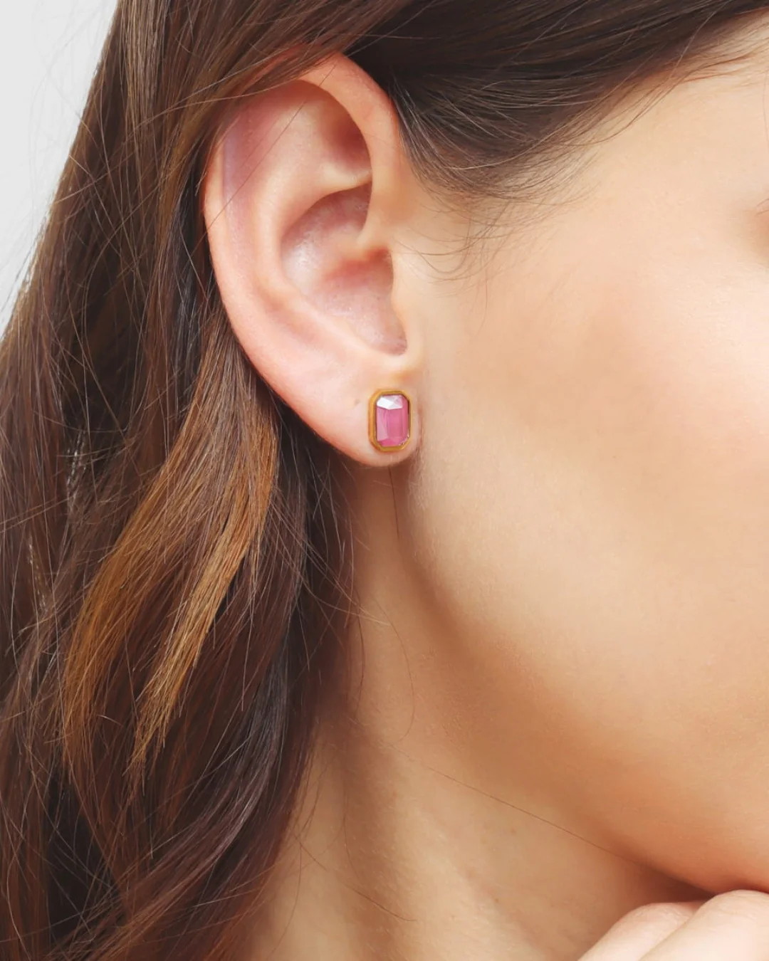 Steel Colour Stone Rectangle Stud Earrings | Anartxy - Image 2