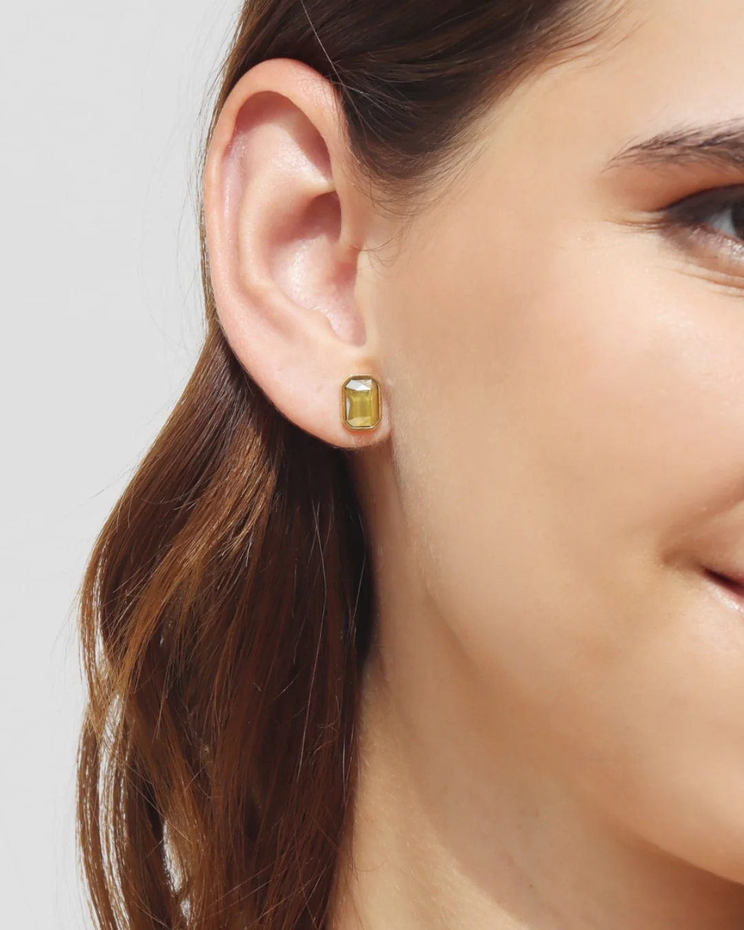 Steel Colour Stone Rectangle Stud Earrings | Anartxy - Image 6