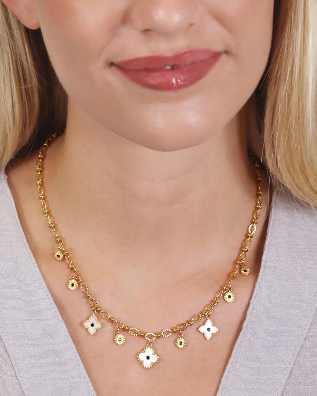 Steel Flower Detail Charm Necklace | Anartxy - Image 2