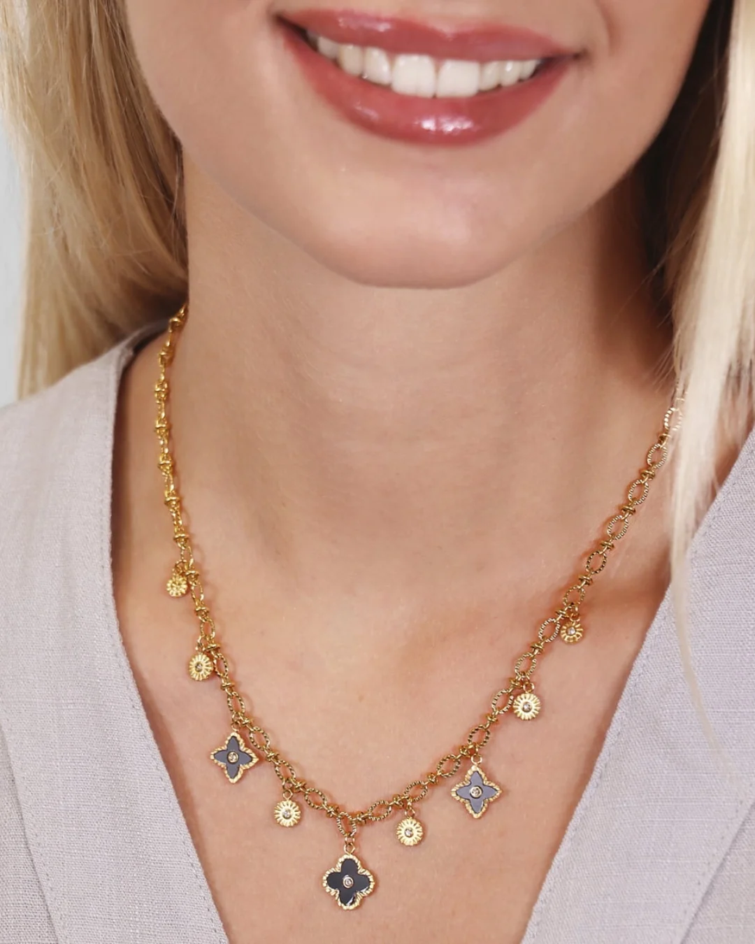 Steel Flower Detail Charm Necklace | Anartxy - Image 5