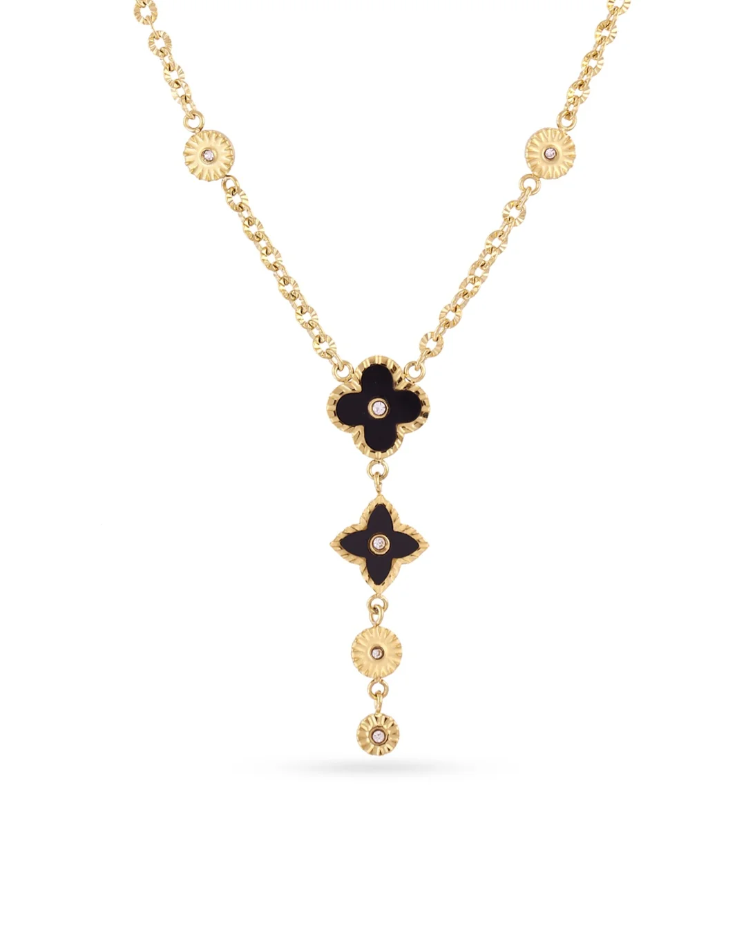 Steel Flower Detail Lariat Necklace | Anartxy