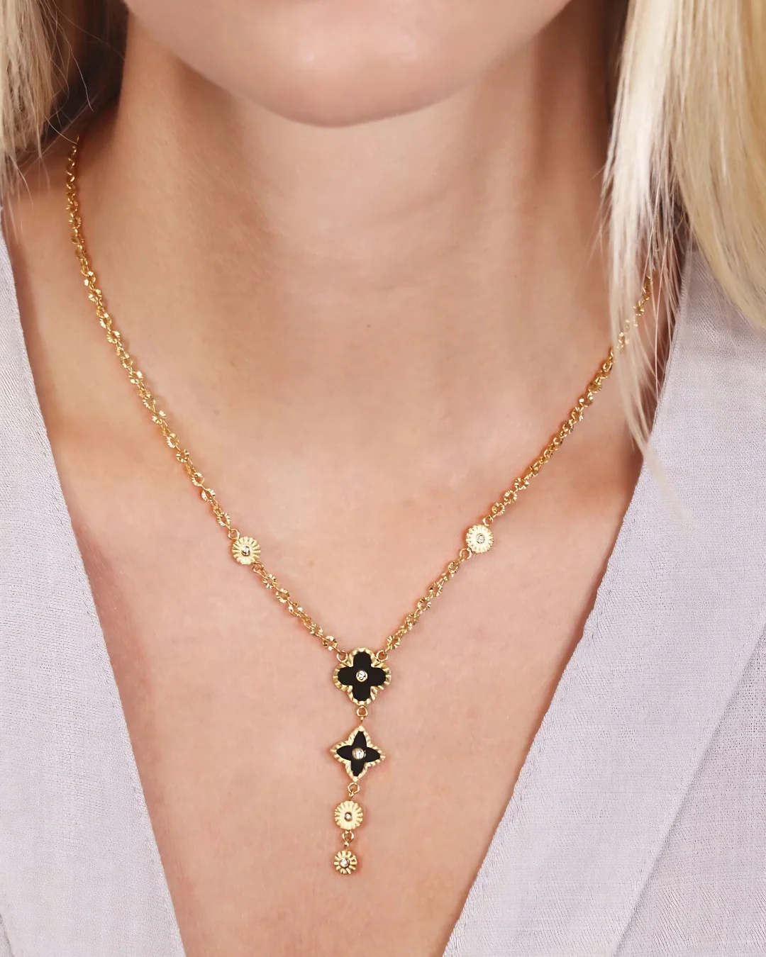 Steel Flower Detail Lariat Necklace | Anartxy - Image 3