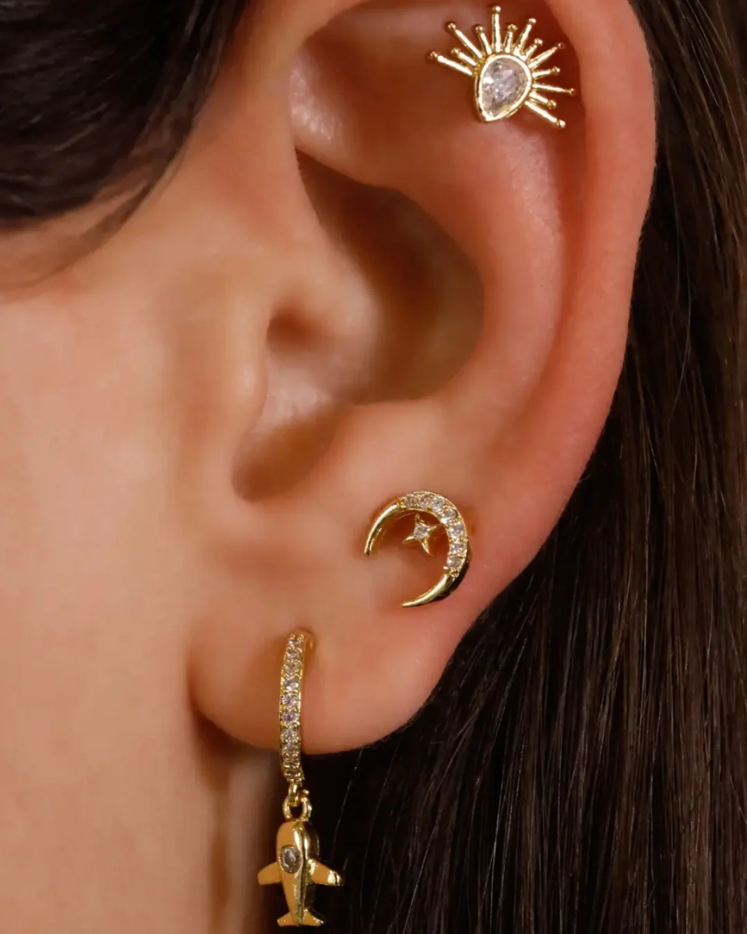 Steel Moon & Star Ball Back Single Stud Earring | Anartxy - Image 2