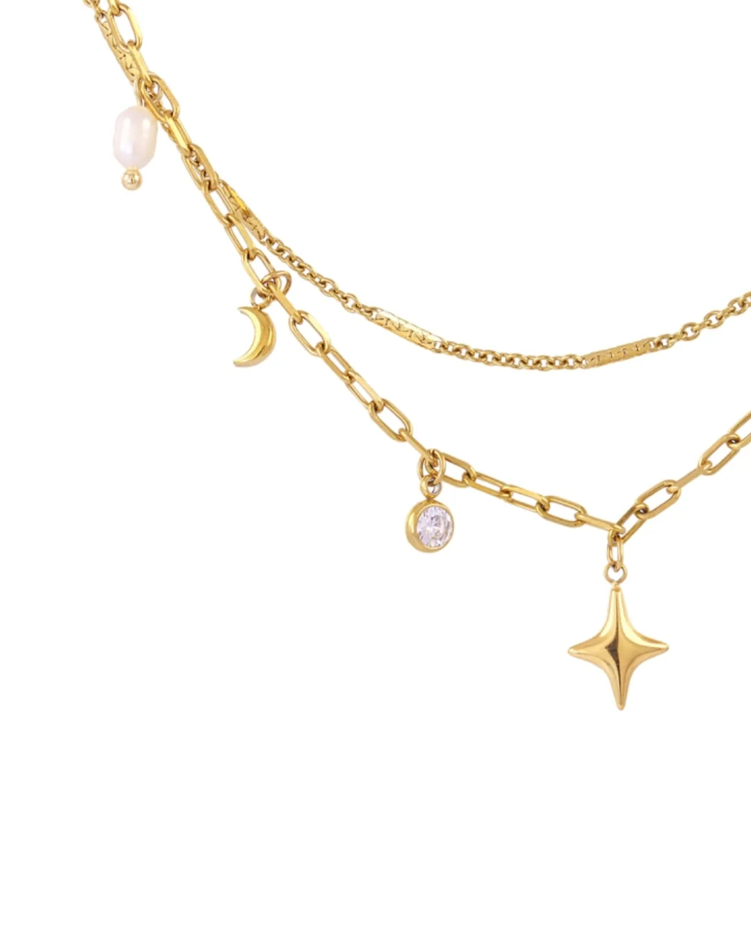 Steel Multi Charm Double Layer Necklace | Anartxy - Image 2