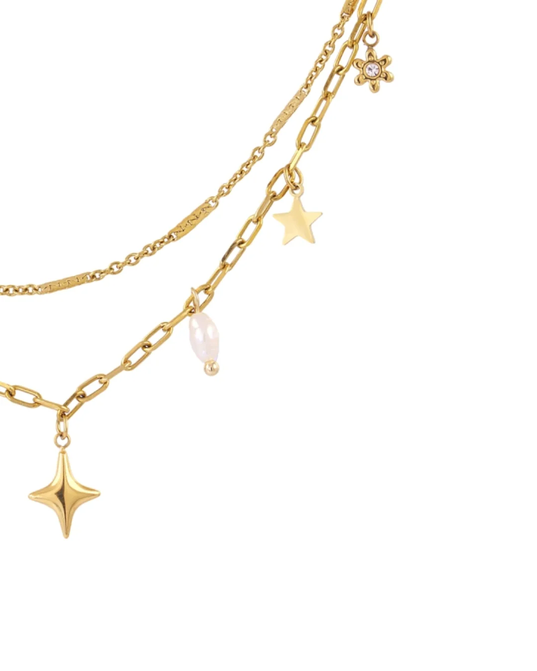 Steel Multi Charm Double Layer Necklace | Anartxy - Image 3