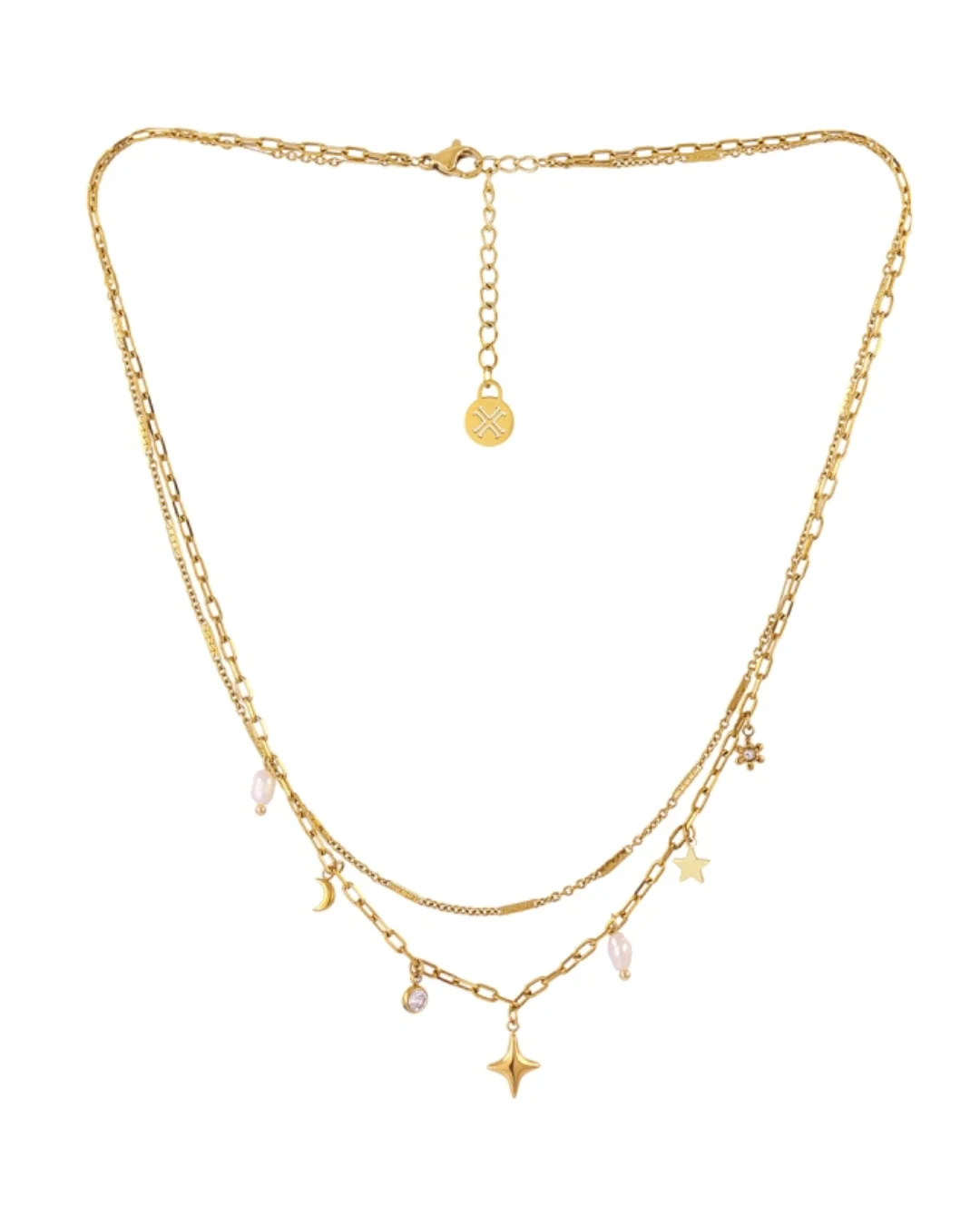 Steel Multi Charm Double Layer Necklace | Anartxy - Image 4