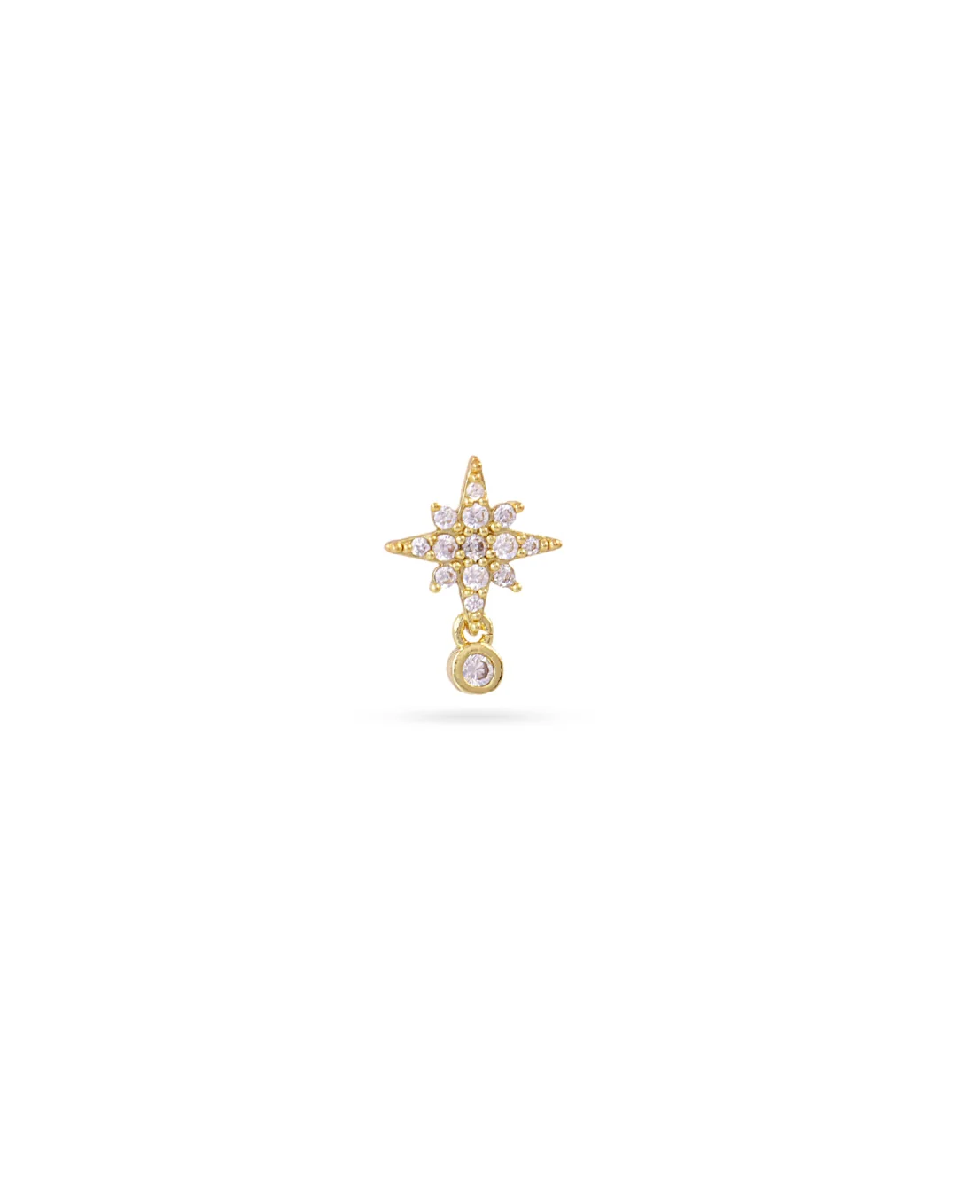 Steel North Star & Round Stone Ball Back Single Stud Earring | Anartxy