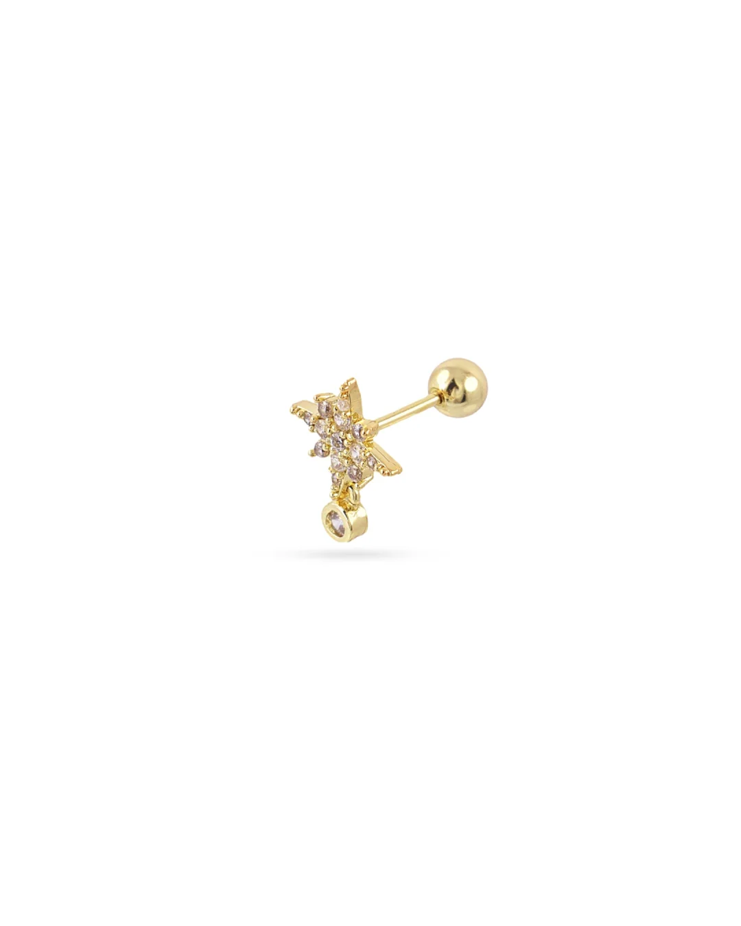 Steel North Star & Round Stone Ball Back Single Stud Earring | Anartxy - Image 3