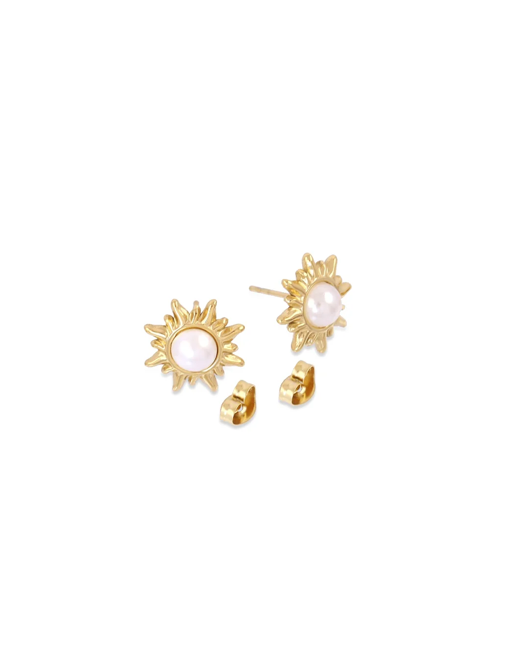 Steel Pearl Sun Stud Earrings | Anartxy - Image 3