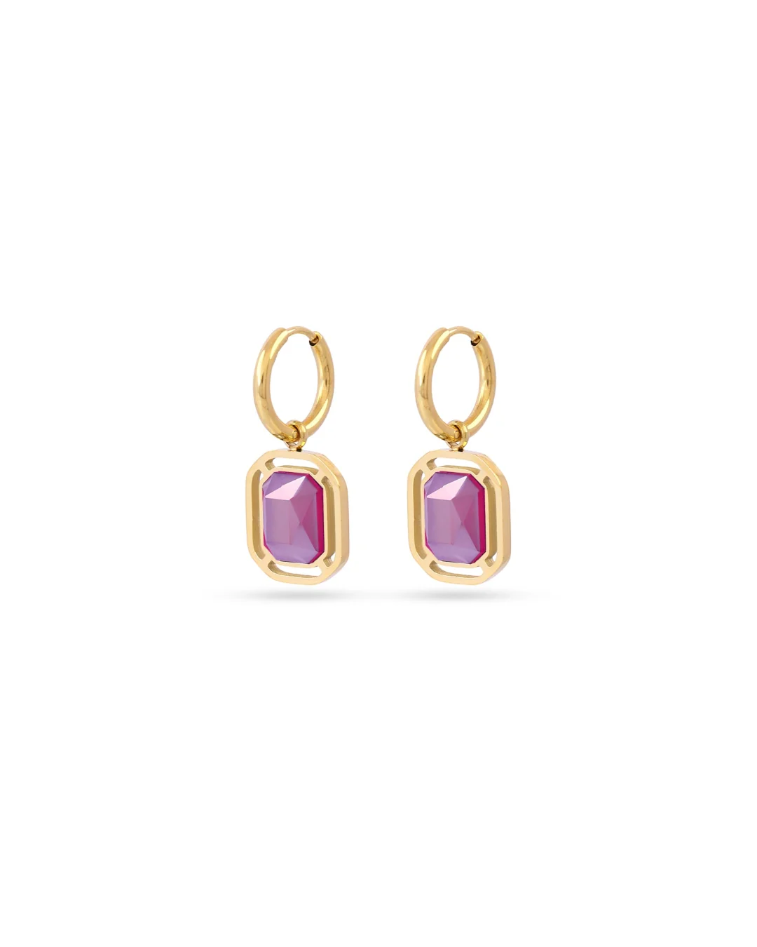 Steel Rectangle Colour Stone Charm Earrings | Anartxy - Image 4