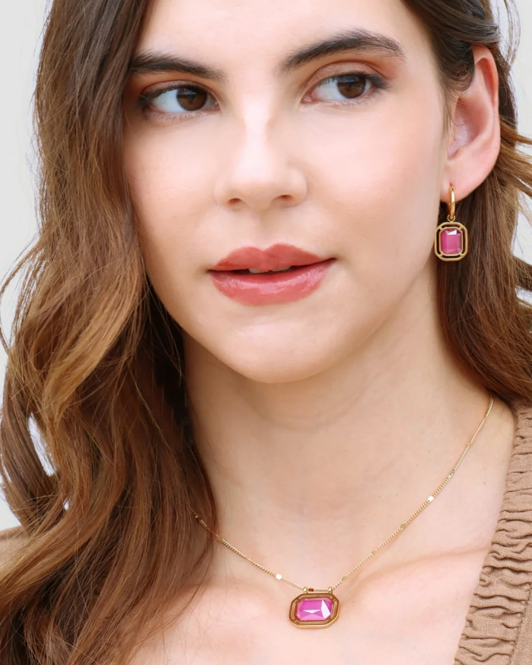 Steel Rectangle Colour Stone Charm Earrings | Anartxy - Image 5