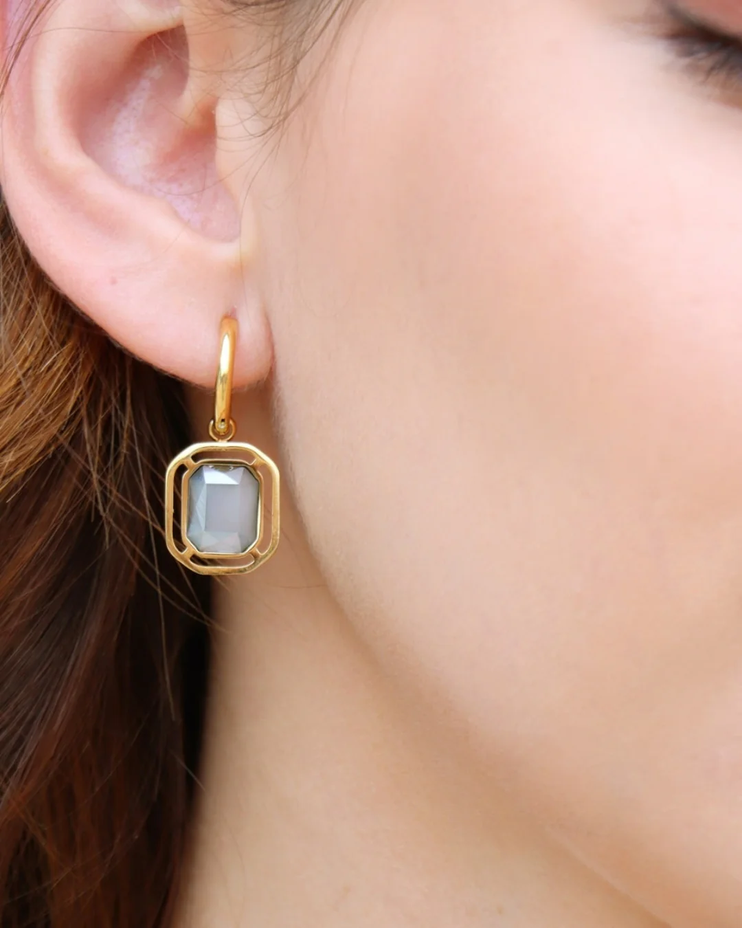 Steel Rectangle Colour Stone Charm Earrings | Anartxy - Image 7