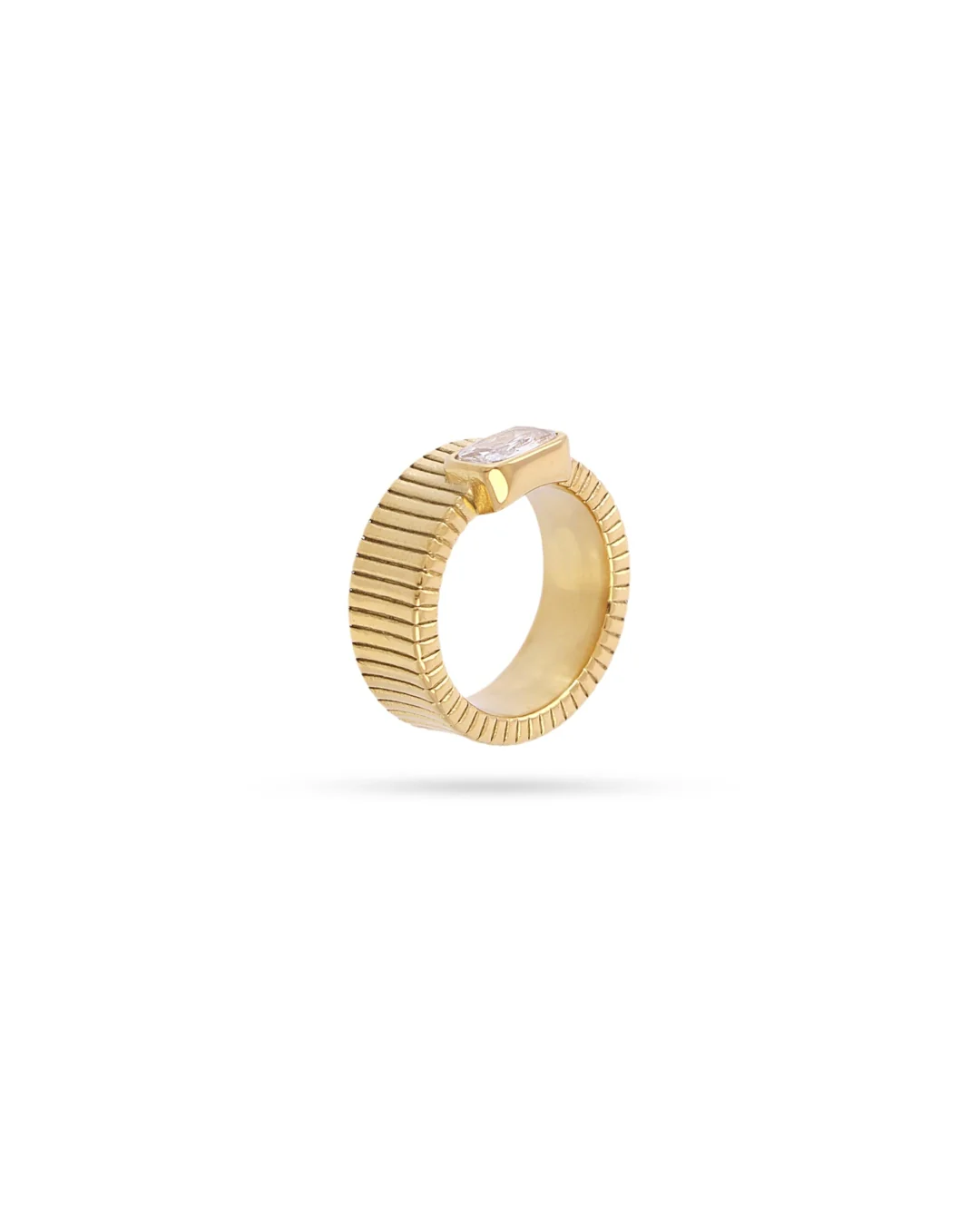 Steel Rectangle Stone Textured Band Ring | Anartxy - Image 3