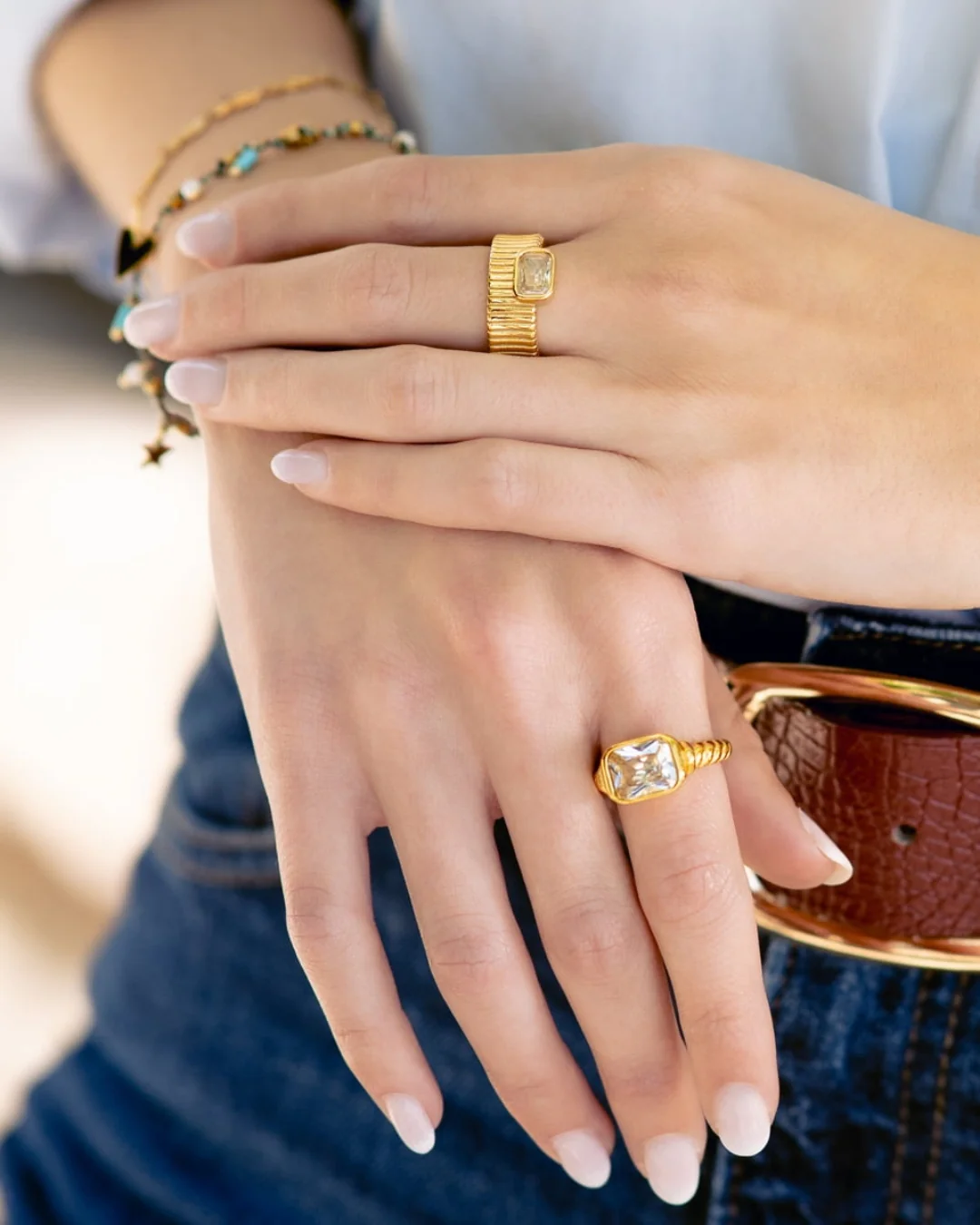 Steel Rectangle Stone Textured Band Ring | Anartxy - Image 4