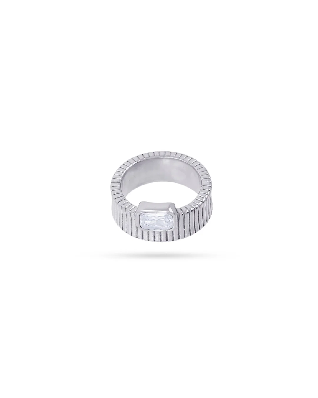 Steel Rectangle Stone Textured Band Ring | Anartxy - Image 5