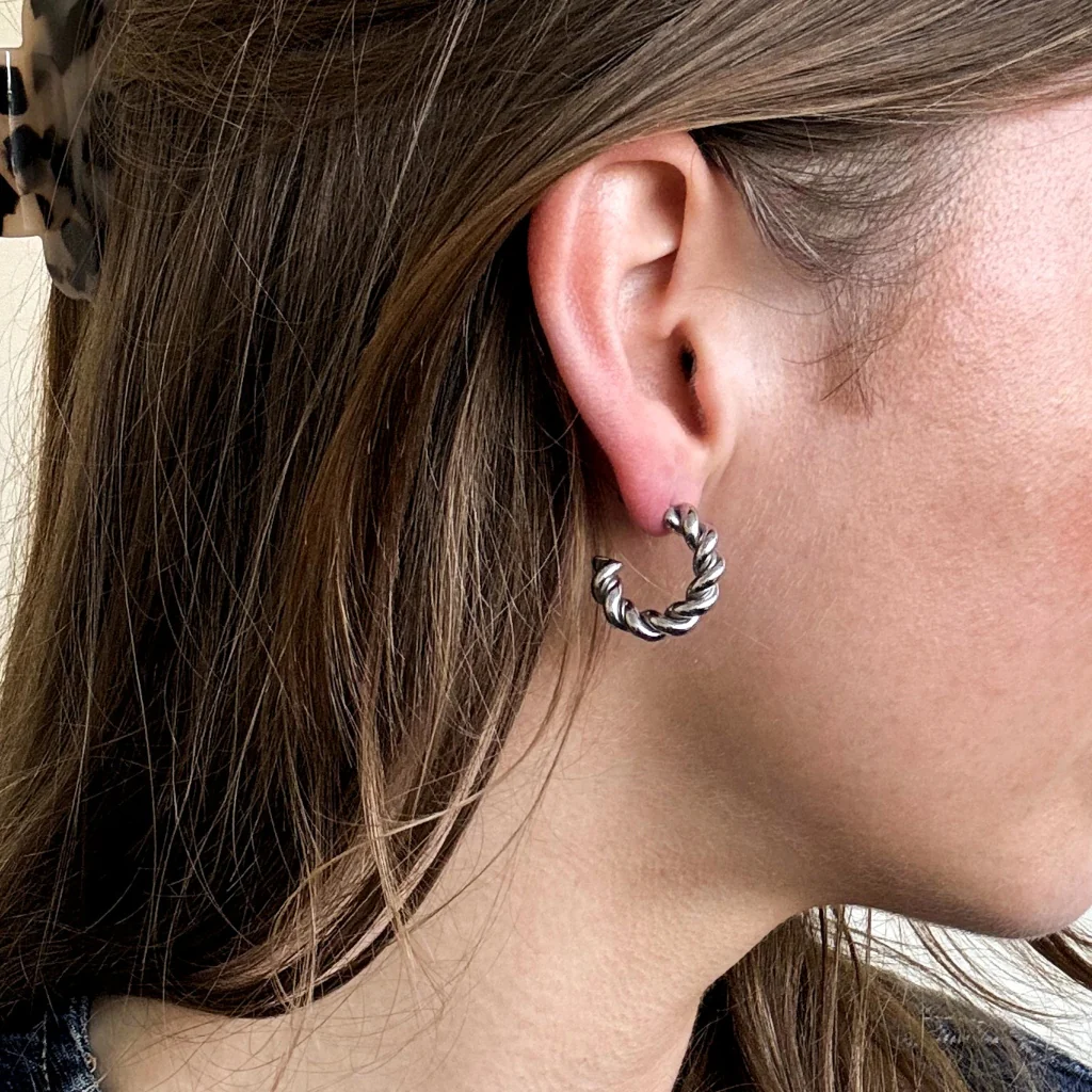 Steel Rope Hoop Earrings| Silver | Letti - Image 2