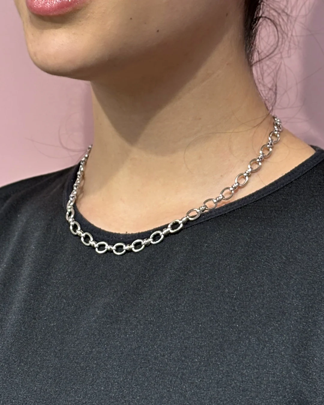 Steel Round Rolo Link Necklace | Anartxy - Image 8