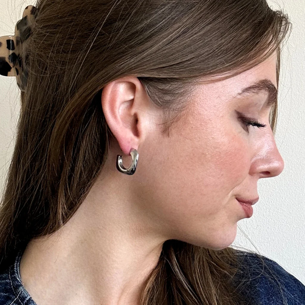 Steel Square Hoop Earrings | Silver | Ana - Image 2