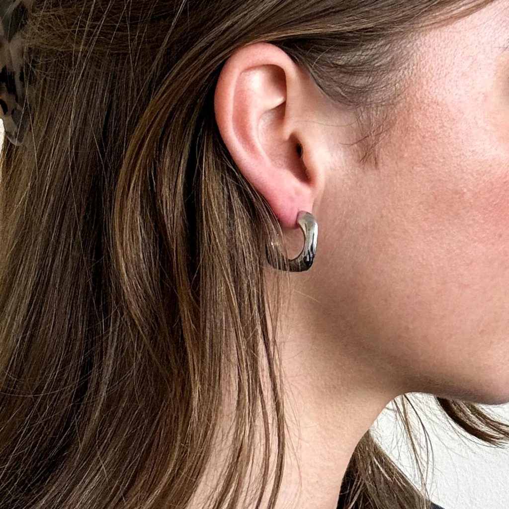 Steel Square Hoop Earrings | Silver | Ana - Image 3