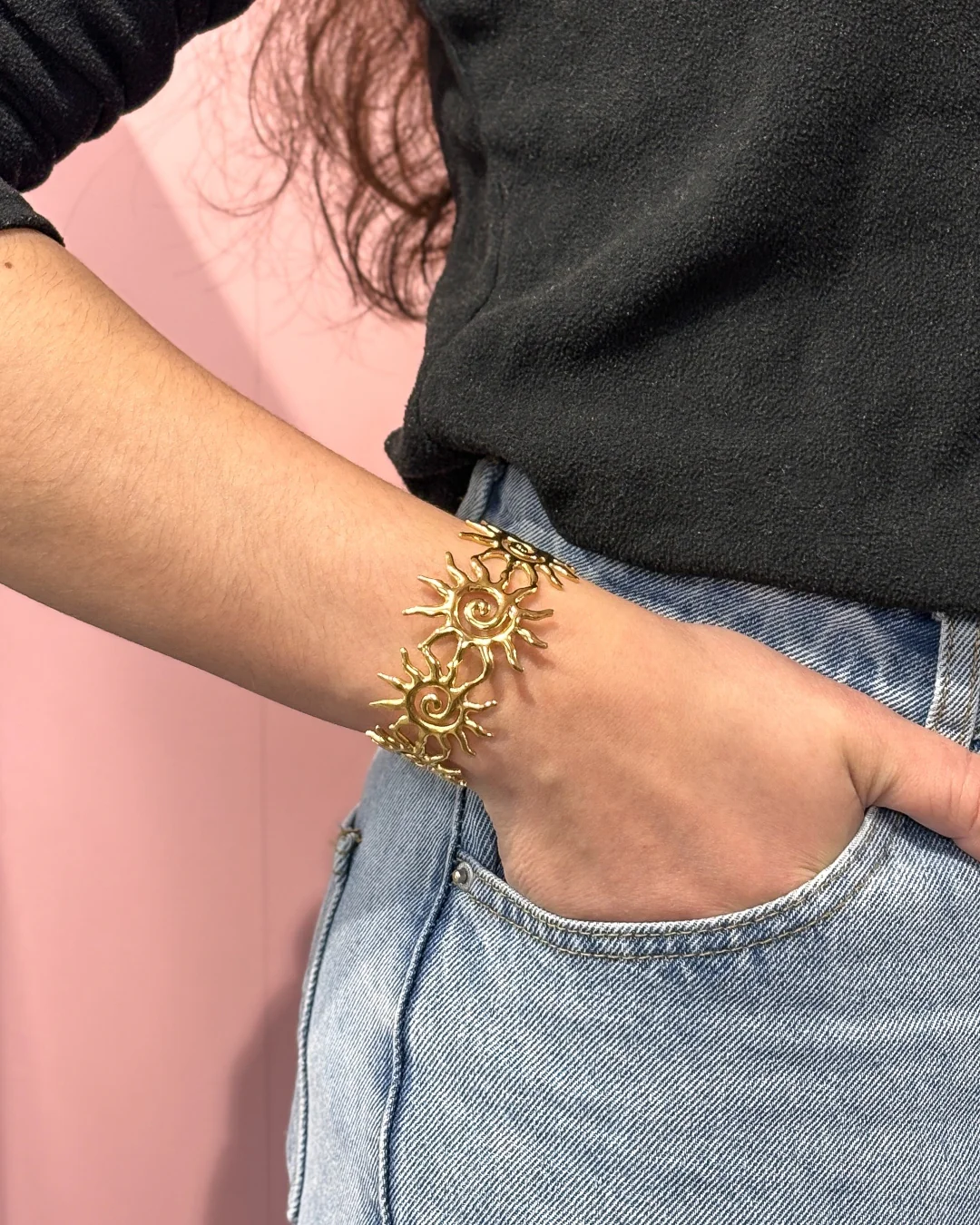 Steel Sun Cuff Bangle Bracelet | Anartxy - Image 4