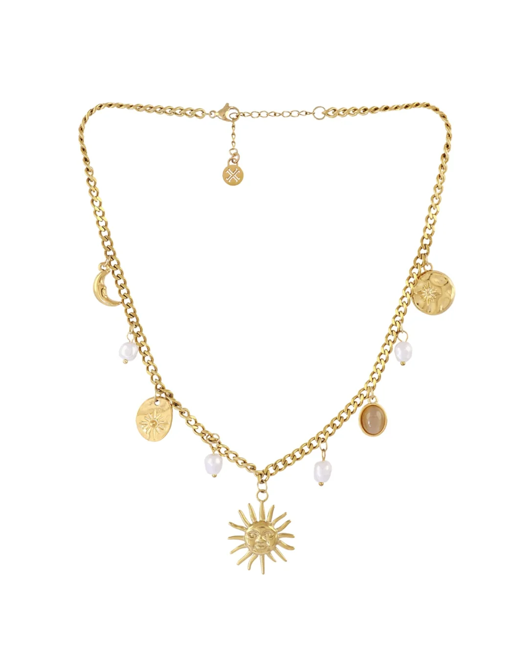 Steel Sun & Pearl Charm Necklace | Anartxy - Image 2