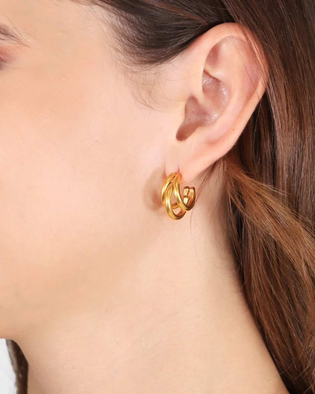 Steel Triple Hoop Stud Earrings | Anartxy - Image 2