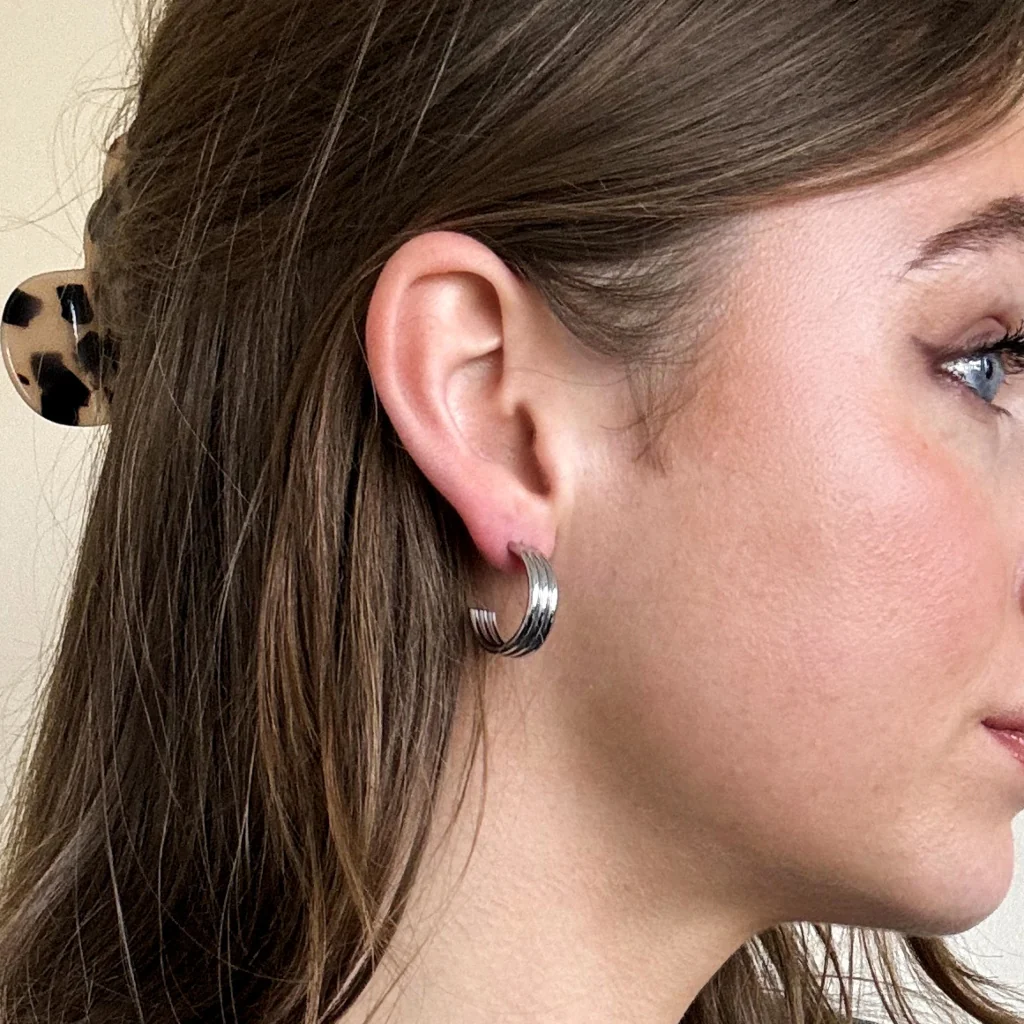 Steel Triple Hoop Earrings | Bea - Image 3