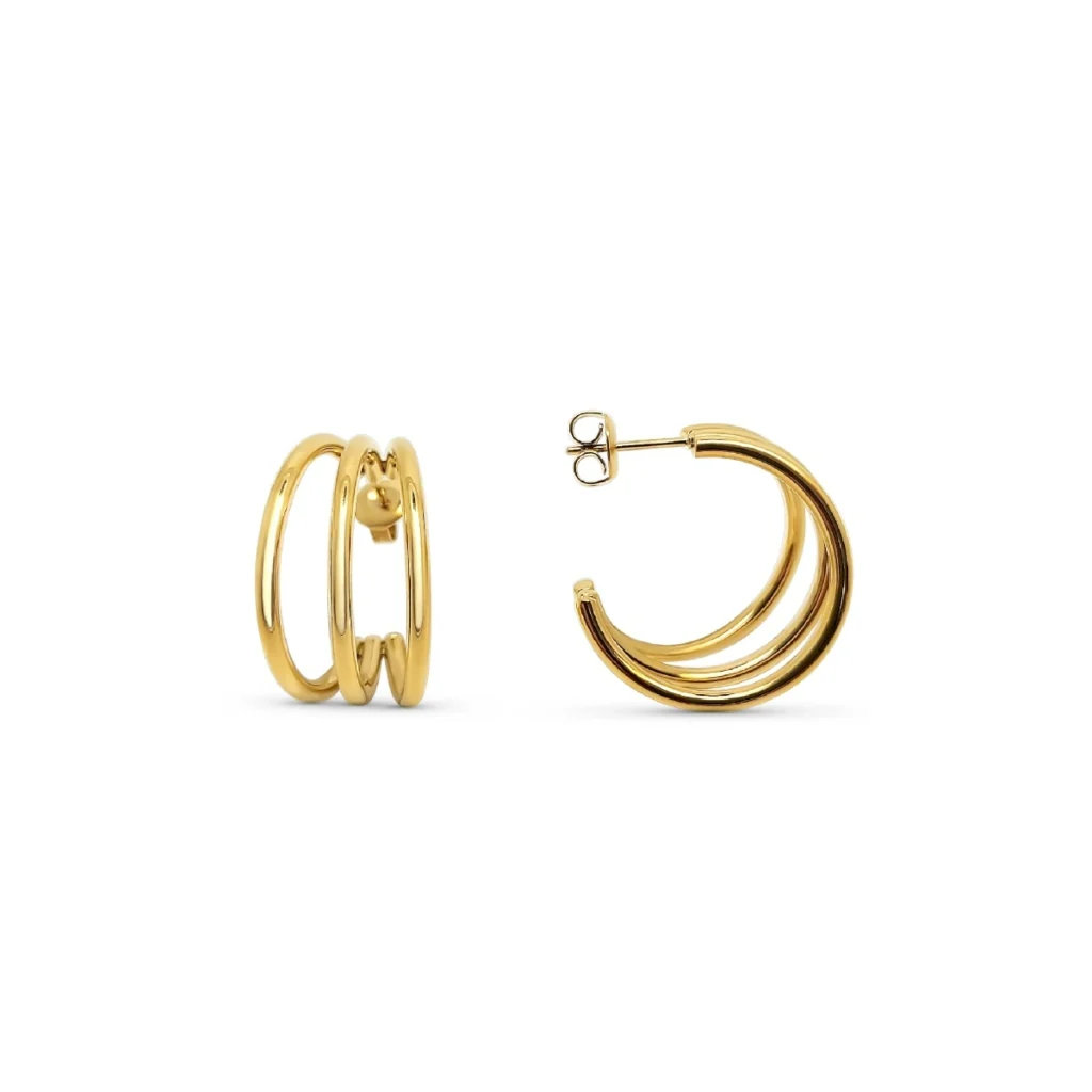 Steel Triple Hoop Earrings | Gold | Nina - Image 3